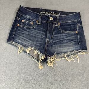 American Eagle Shortie Shorts‎ Womens 00 Mid Rise 100%Cotton Dark Stretch Denim